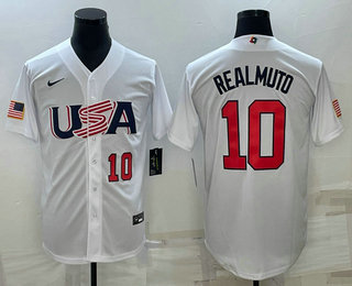 Mens USA Baseball #10 JT Realmuto Number 2023 White World Baseball Classic Stitched Jerseys->2023 world baseball classic->MLB Jersey